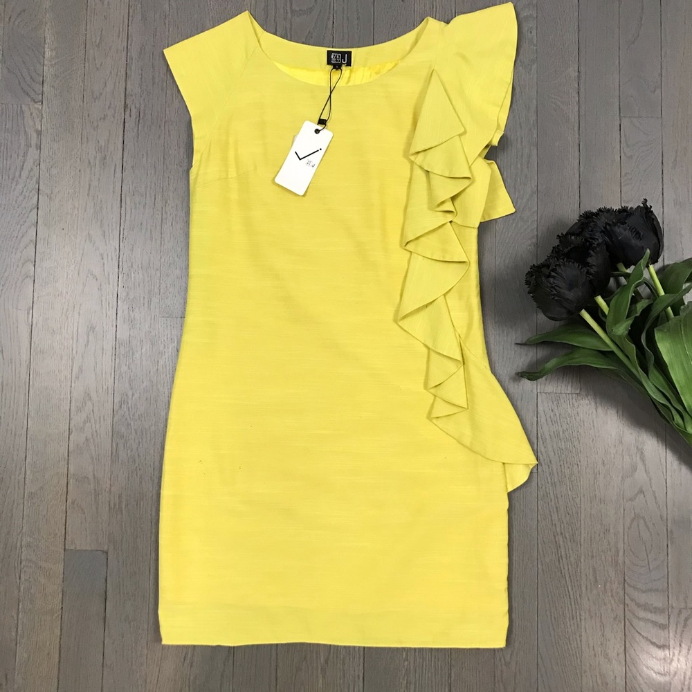 Very J Yellow Ruffle One-Shoulder Mini Dress